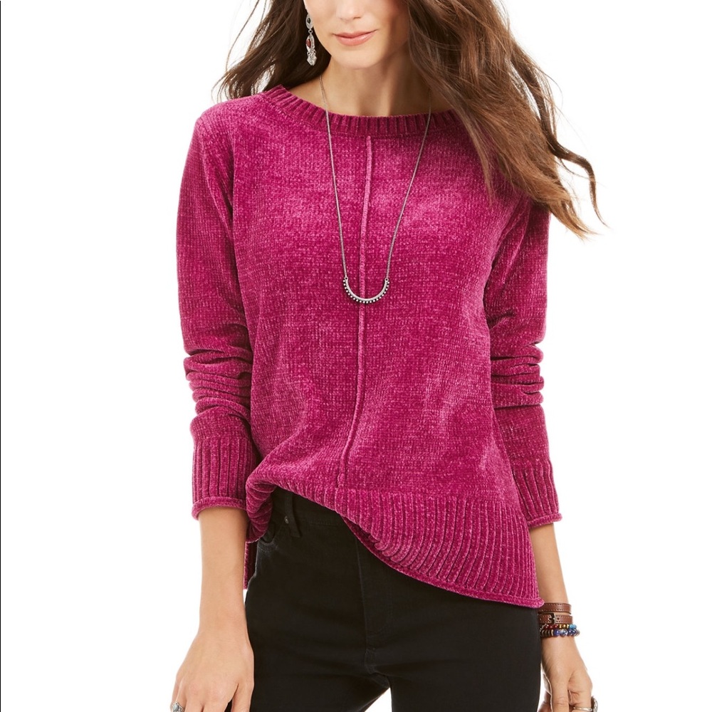 Chenille sweater in pink and white